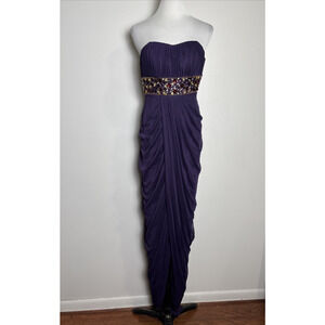 Shimmer Bari Jay Purple Beaded Maxi Dress‎ Size 10 Strapless Grecian Formal Prom